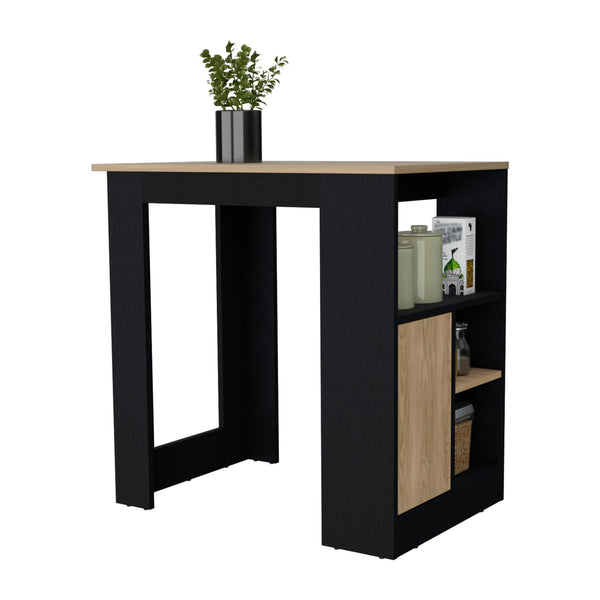 English Elm Wenge Compact Kitchen Island with Door & Open Storage, Melamine Finish, Prep Station for Small Spaces B062P227648