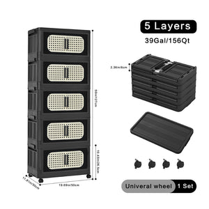 English Elm Retro Folding Storage Cabinet With 5 Tiers, Magnetic Door & Wheels - Space-Saving & Versatile! W2873P366259-GIGA