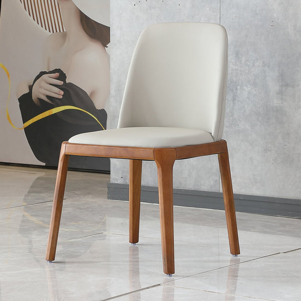 English Elm Dining Velvet Dining Chair Set of 2 with Ergonomic Arc Back, PU Leather, Wooden Legs, Modern Style Gray W2699P215100