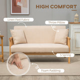 English Elm Homcom 48" 2-Seater Couch For Small Spaces, Modern Loveseat Sofa For Bedroom, Living Room Furniture, Upholstered Small Couch With Throw Pillow and Wood Legs, Beige