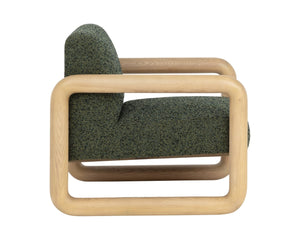 Sunpan NUBO Lounge Chair – Organic Ash Frame, Textured Noah Meadow Fabric & Dark Olive Leather Elegance 112676