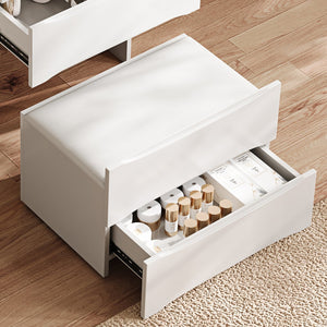 English Elm 3-in-1 Smart Vanity with LED Mirror, Flip Top Nightstand & Stool, Adjustable Lights, Hidden Storage W2700P369514
