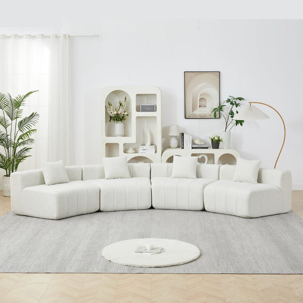 English Elm Chenille Modular Curved Sectional Sofa with Sculptural Piano Key Design and Four Throw Pillows W834S00576