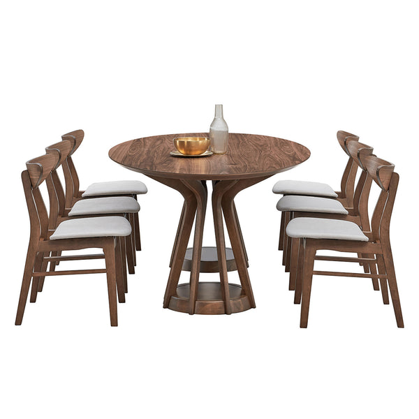 English Elm 78.74 Inch Modern Ellipse Dining Table with Sturdy Pedestal Base, MDF Top & Rubberwood Legs, Sleek Restaurant-Quality Design Walnut W2582S00085