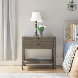 English Elm Sunveil 1-Drawer Nightstand with Pull-Out Tray and Open Shelf, Wood Construction, No Assembly Required Gray B050P362616