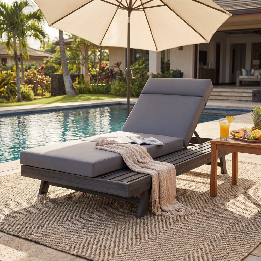 English Elm Lounge Chaise Outdoor Acacia Wood Slatted Frame with Water Resistant Cushion Resort Style Black,Dark Gray N770P442B67G