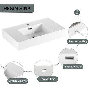 English Elm 30 Inch Wall-Mounted Bathroom Vanity Set With Resin Sink, Soft-Close Drawers & Storage Cabinets W999S00268