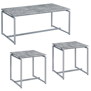 English Elm Grey 3-Piece Occasional Set With Faux-Concrete Tabletop & Sleek Silver Metal Bases For Modern Style B062P185644