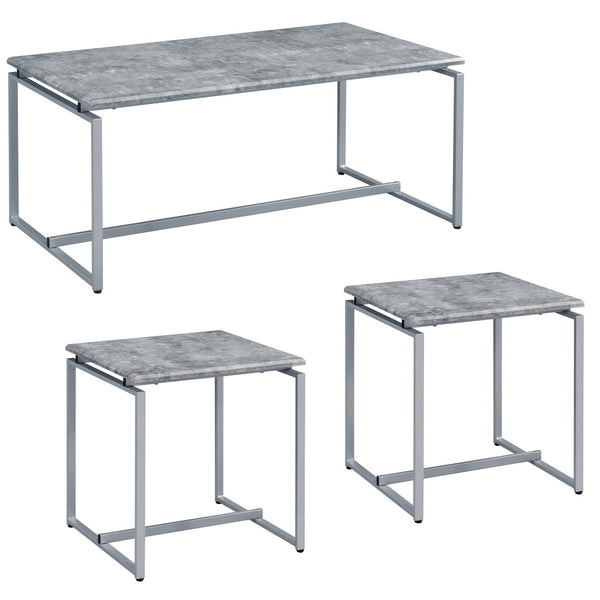 English Elm Grey 3-Piece Occasional Set With Faux-Concrete Tabletop & Sleek Silver Metal Bases For Modern Style B062P185644