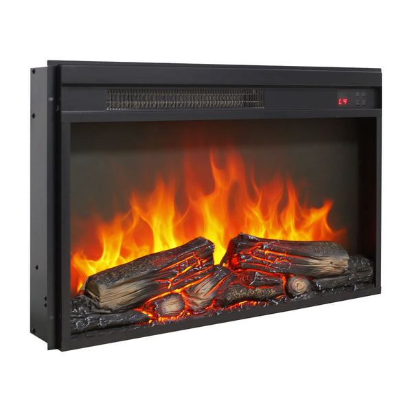 English Elm 26 Inch Slim Electric Fireplace Insert with Log Set Realistic Flame and Remote Timer W1769P345285