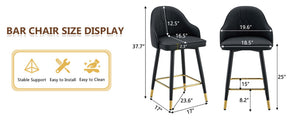 English Elm Set of 2 Pu Leather Barstools with Gold Footrest Curved Back for Kitchen Island Black W1151P383770