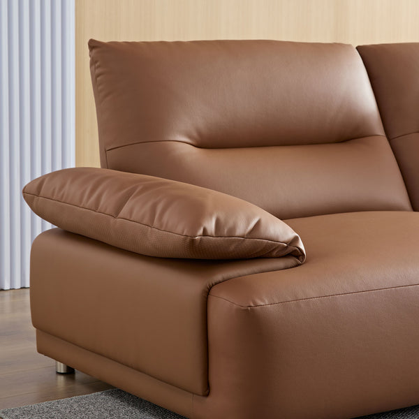 English Elm 147.24'' Oversied Modern Sectional Curved Sofa — 5-Seat Eco-Leather R Chaise, Solid Wood Frame, Brown W2582S00036