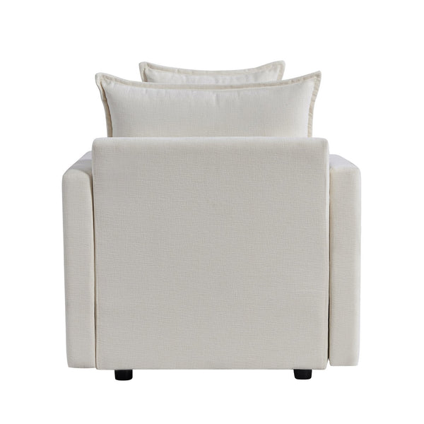 English Elm Chenille Solid Wood Frame Deep Seat Single Armchair with High-Density Foam Cushions & Toss Pillow White W1036P187125