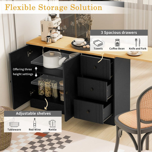 English Elm U_style Extendable Wooden Sideboard with 3 Drawers and 2 Doors for Entryway Living Room N711P334768O