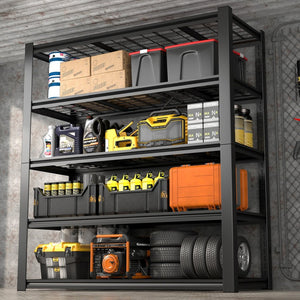 English Elm 59" Wide Black Metal Shelving Unit with Removable Dividers for Garage or Office T3625P455778