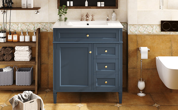 English Elm 30'' Modern Bathroom Vanity With Ceramic Sink, Stylish Storage, 2 Drawers & Tip-Out For Organization N710P250194C