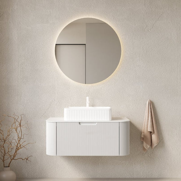 English Elm Dina Floating Bathroom Vanity Sintered Stone Top Glass Basin Striped Plywood Cabinet W2615S00435