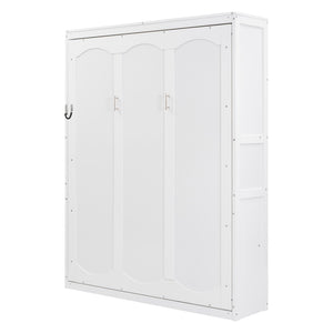 English Elm Queen Murphy Wall Bed with Integrated Shelving Foldable Mdf Cabinet for Guest Rooms White LP000693AAK-3