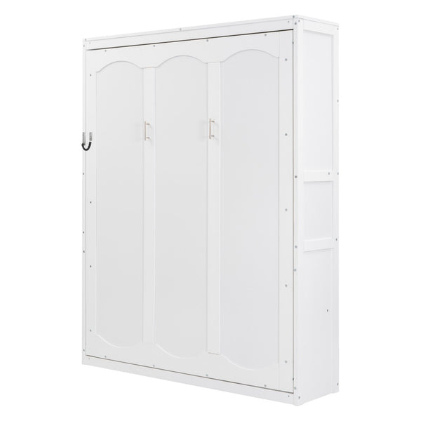 English Elm Queen Murphy Wall Bed with Integrated Shelving Foldable Mdf Cabinet for Guest Rooms White LP000693AAK-3