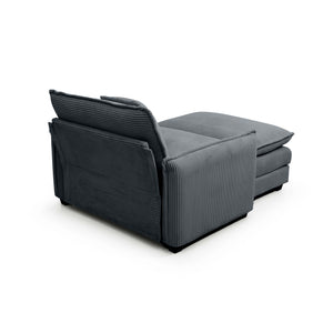 English Elm Single Deep Seat Sofa with Footstool and Pillow in Plush Corduroy, Retro Chic Comfort for Living Spaces Grey W714S00699