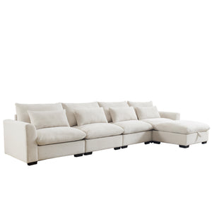 English Elm Large L Shape Sectional Corduroy Sofa with Deep Seats, Storage Ottoman, Ergonomic Support, Modular Comfort for Living Room Beige W714S00643