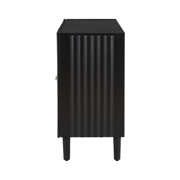 English Elm U_STYLE Four-Door Sideboard with Wavy Panel Doors, Cylindrical Wood Legs, Sleek Metal Handles, 67" länge Black N711P186790B