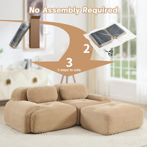 English Elm 82'' Modular L-shaped Sectional Sofa Corduroy Upholstery Curved Arms for Living Rooms Camel W714S01237
