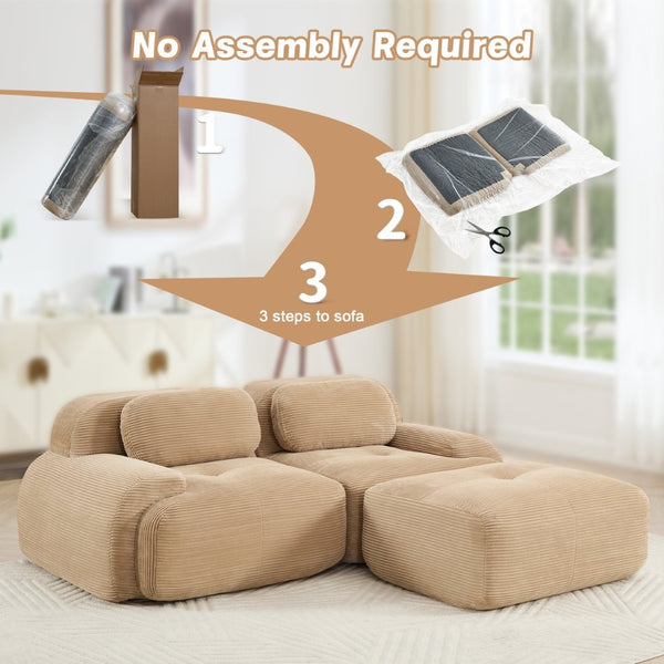 English Elm 82'' Modular L-shaped Sectional Sofa Corduroy Upholstery Curved Arms for Living Rooms Camel W714S01237