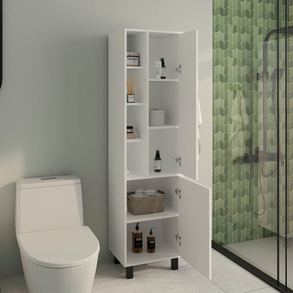 English Elm Storage Cabinet Vertical 2-Door 9-Shelf White Engineered Wood Freestanding 68.1"H Compact FDA Compliant B097P350297