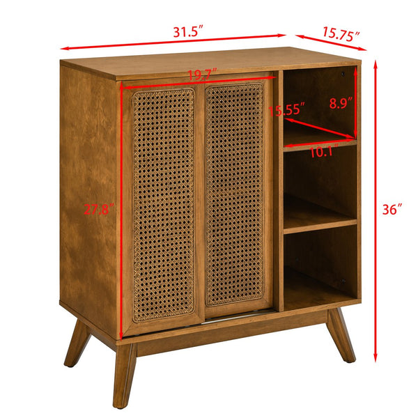 English Elm Mid Century Modern Rattan Sideboard Cabinet - Versatile Buffet For Entryway, Living Room & Dining Spaces W1801P195620