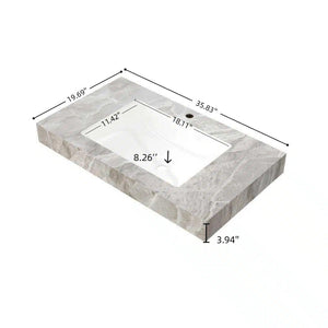 English Elm 36" Sintered Stone Vanity Top Undermount Ceramic Basin Glossy Gray Bathroom Upgrade W2615P365408