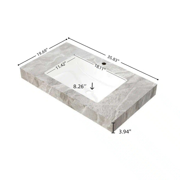 English Elm 36" Sintered Stone Vanity Top Undermount Ceramic Basin Glossy Gray Bathroom Upgrade W2615P365408