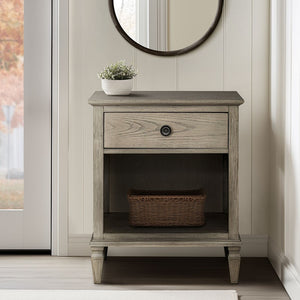 English Elm Victoria Aged Oak Nightstand with Solid Wood Legs, Wire-Brushed Veneer, Drawer & Open Shelf Grey 27.25 L x 22.75 W x 27.25 H B035P341168