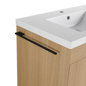 English Elm 60" Modern Freestanding Bathroom Vanity with 4 Soft-Close Doors, 3 Open Shelves, Towel Hanger, 8 Boxes W999P376886