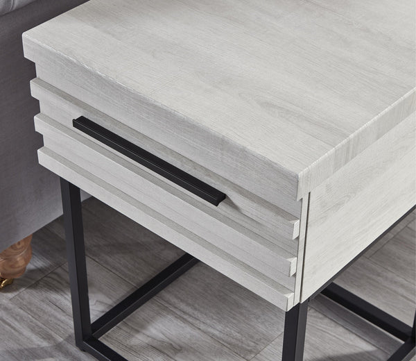 English Elm Celestial Modern Storage End Table with Drawer and Metal Base — Durable MDF Veneer Accent Nightstand White T2574P163352