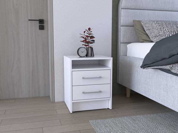 English Elm Greter compact two-drawer nightstand with open shelf, scratch-resistant top and versatile storage options White 28 L x 20.5 W x 5.5 H B070P224228