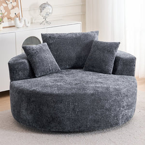 English Elm Round Swivel Barrel Chair Plush Chenille Upholstery Cozy Accent Seat for Any Room Grey W2915P338891