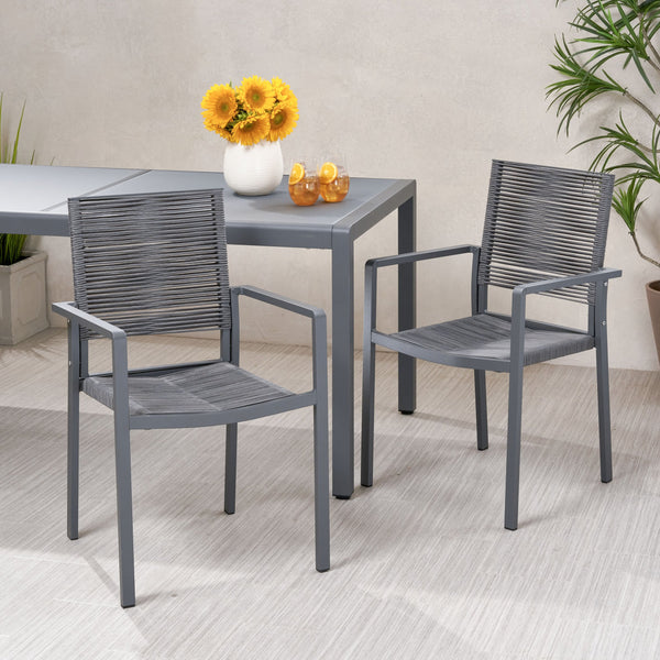 English Elm Christopher Knight Home® - Outdoor Modern Aluminum Dining Chair with Handcrafted Rope Weave, Weather-Resistant Patio Seating Set DARK GREY 70660.00DGRY