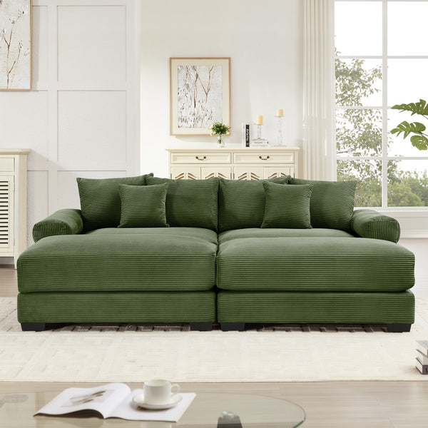 English Elm 92" Oversized Cloud Modular Sectional Couch - Plush Corduroy, Deep Seating, 6 Pillows & Ottoman! W714S01331