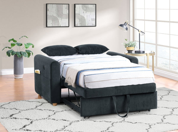 English Elm Marielle Convertible Sleeper Loveseat with USB Ports, Magazine Pockets and Plush Pillows for Small Spaces Black B061P305696