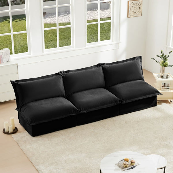 English Elm Modern Chenille Modular Sofa Deep Seat High Back Armless Sectional for Living Room Black W3041S00118