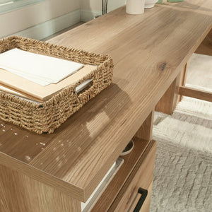 English Elm L-Shaped Desk With Spacious Surface & Integrated Storage - Stylish Brown Finish For Home Office Use B356P367845