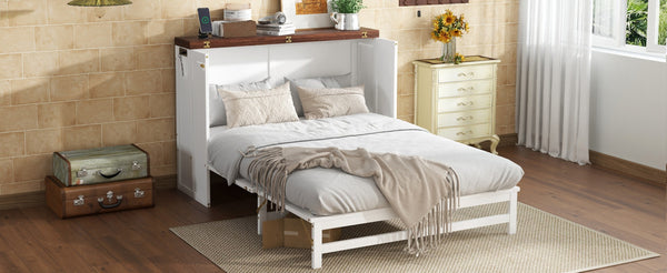 English Elm Murphy Cabinet Bed Full Pine Frame Built in Charging Station Drawer Studio Guest Room W504S00192