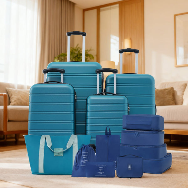 English Elm Hardshell 5 Piece Abs Spinner Luggage Set with Tsa Lock Expandable Travel Suitcases Blue PP310249AAF