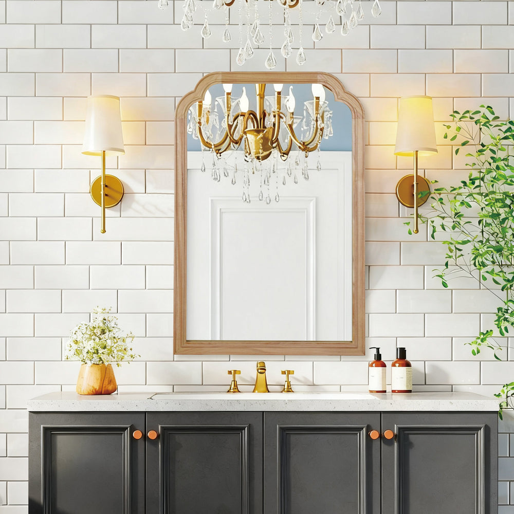 English Elm Natural Wood Solid Wood Frame 20x30 Rounded Corner Decorative Mirror – Rustic Tempered Glass Vanity W2203P389090