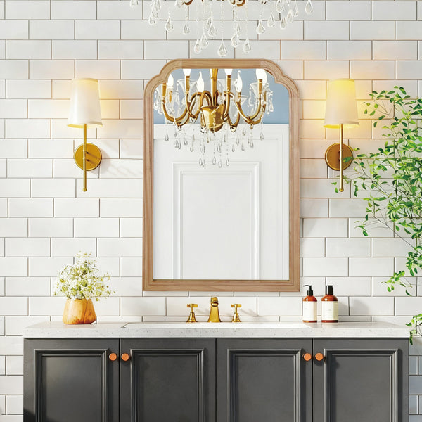 English Elm Natural Wood Solid Wood Frame 20x30 Rounded Corner Decorative Mirror – Rustic Tempered Glass Vanity W2203P389090