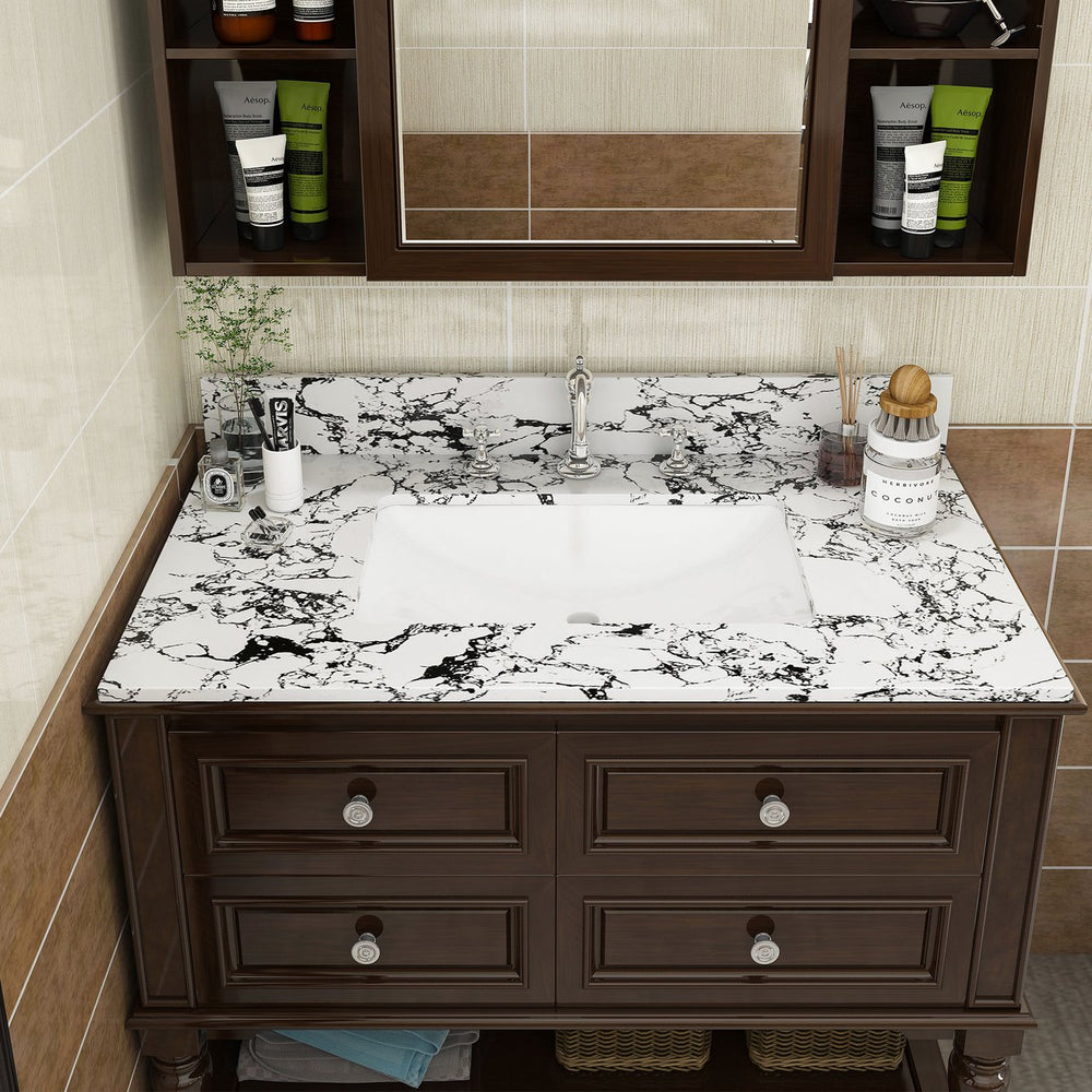 English Elm 37"X22" Panda White Artificial Marble Bathroom Vanity Top With Sink, Backsplash & Easy Install W509P362106