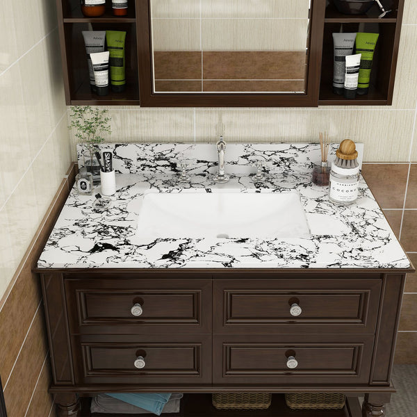 English Elm 37"X22" Panda White Artificial Marble Bathroom Vanity Top With Sink, Backsplash & Easy Install W509P362106