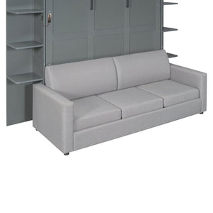 English Elm Queen Murphy Bed with Integrated Sofa Space Saving Fold Down Cabinet for Studio Living Gray LP000591AAE-1