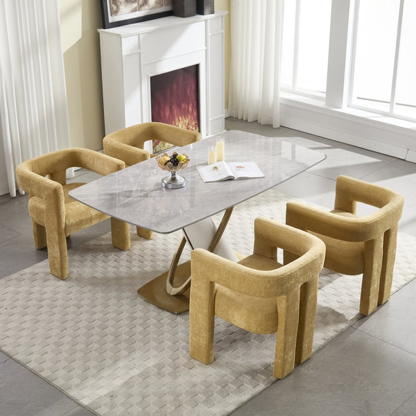 English Elm United We Win Chenille Barrel Accent Armchairs Set of Two for Living Room Dining Yellow W1568P389274